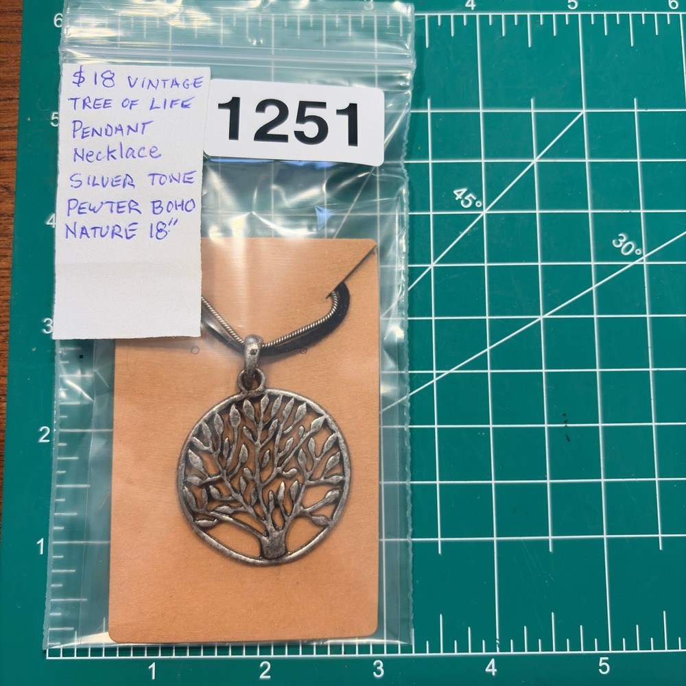 Vintage Necklace Vintage Tree of Life Silver Tone Pewter Boho Nature 18" Earthy - Picture 6 of 6